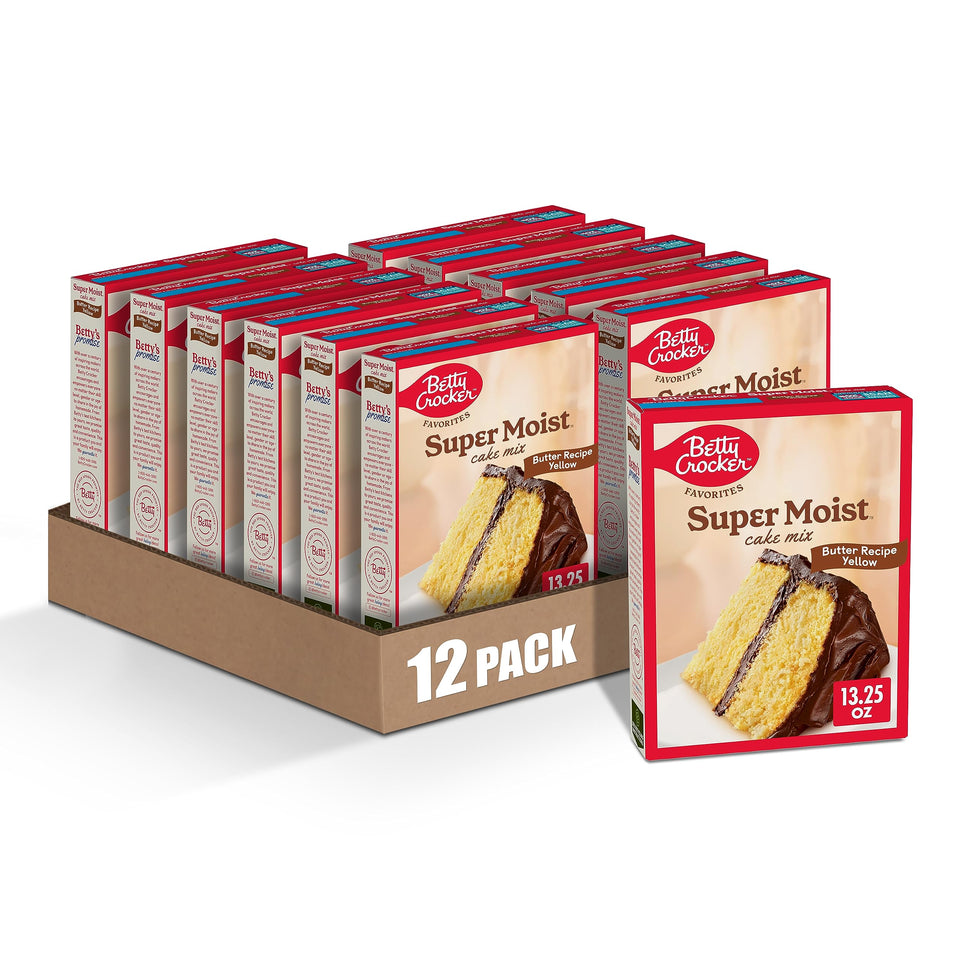 Betty Crocker Favorites yellow cake mix box front for quick, reliable baking.