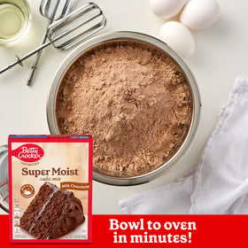 Betty Crocker Milk Chocolate Cake Mix cupcakes preparation image suggests versatile bake options.