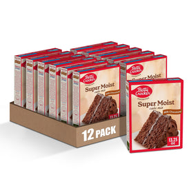 Betty Crocker Favorites Milk Chocolate Cake Mix package highlights easy, quick dessert prep.
