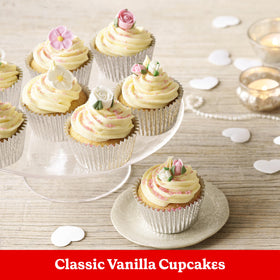 Cupcakes baked with Betty Crocker vanilla cake mix for portable treats