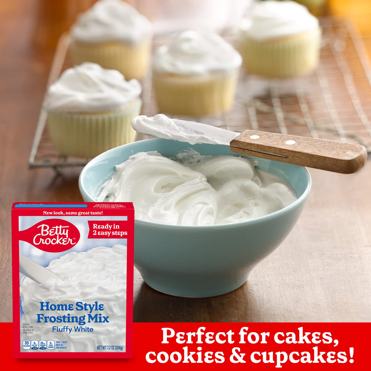 Betty Crocker frosting bowl mixing to creamy texture for cookies