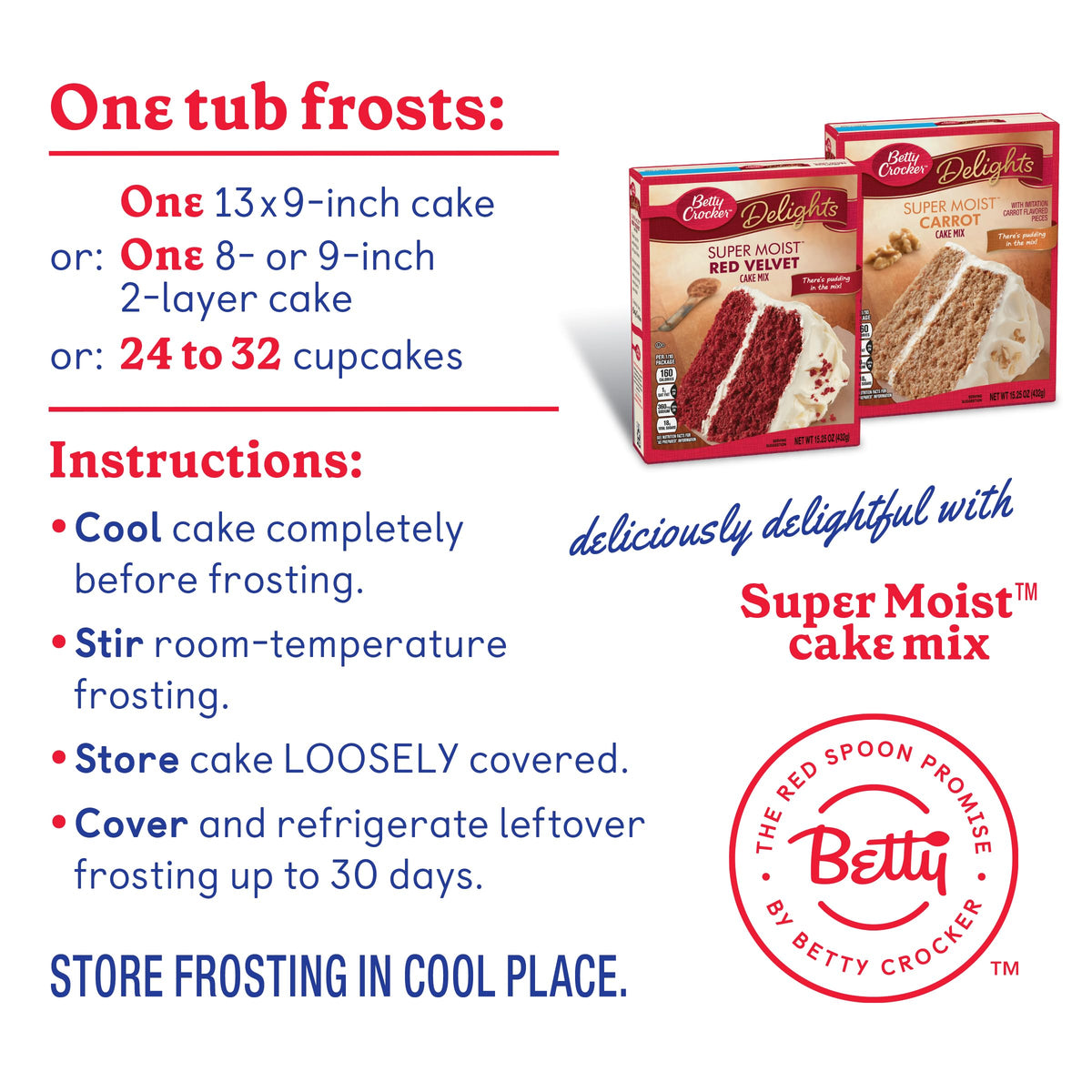Pantry shelf with Betty Crocker frosting tubs, gluten-free staple.