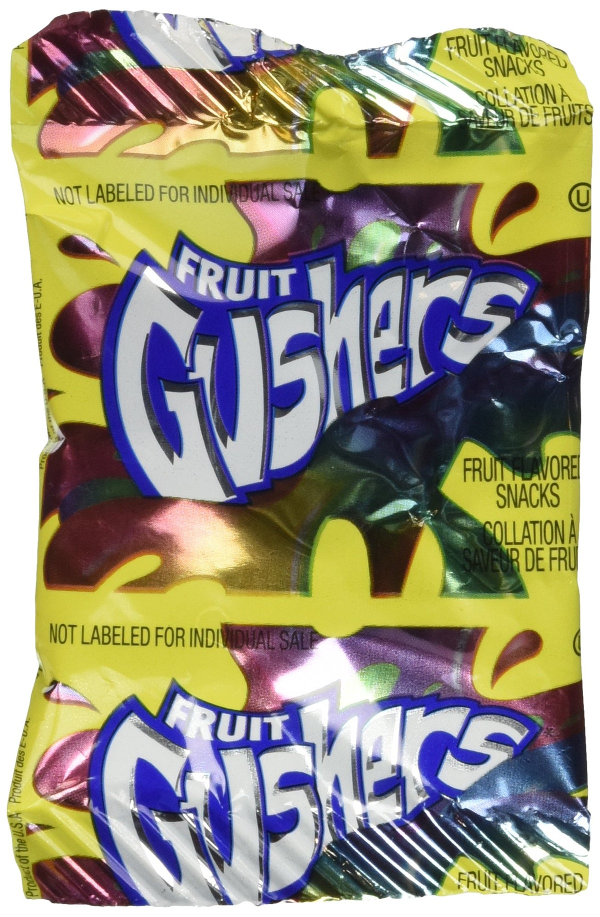 Betty Crocker Fruit Gushers snack serving with strawberry splash and tropical flavors.