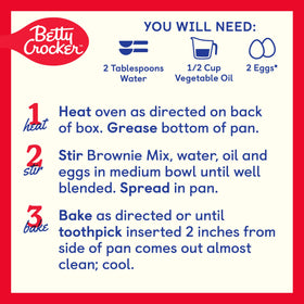 Betty Crocker fudge brownie mix pan with batter, ready to bake.
