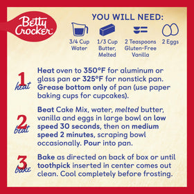 Betty Crocker batter being poured into a pan for quick oven baking.