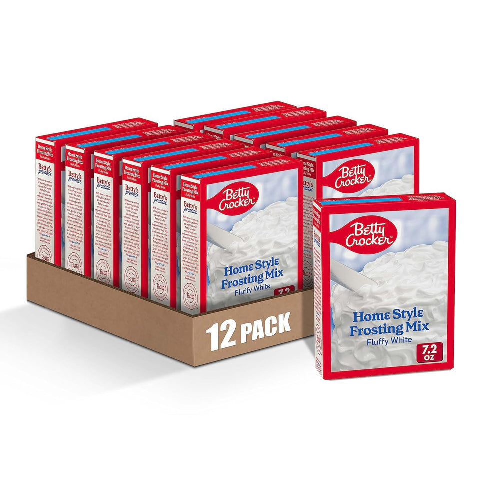 Betty Crocker HomeStyle White Frosting pour showing quick cake topping