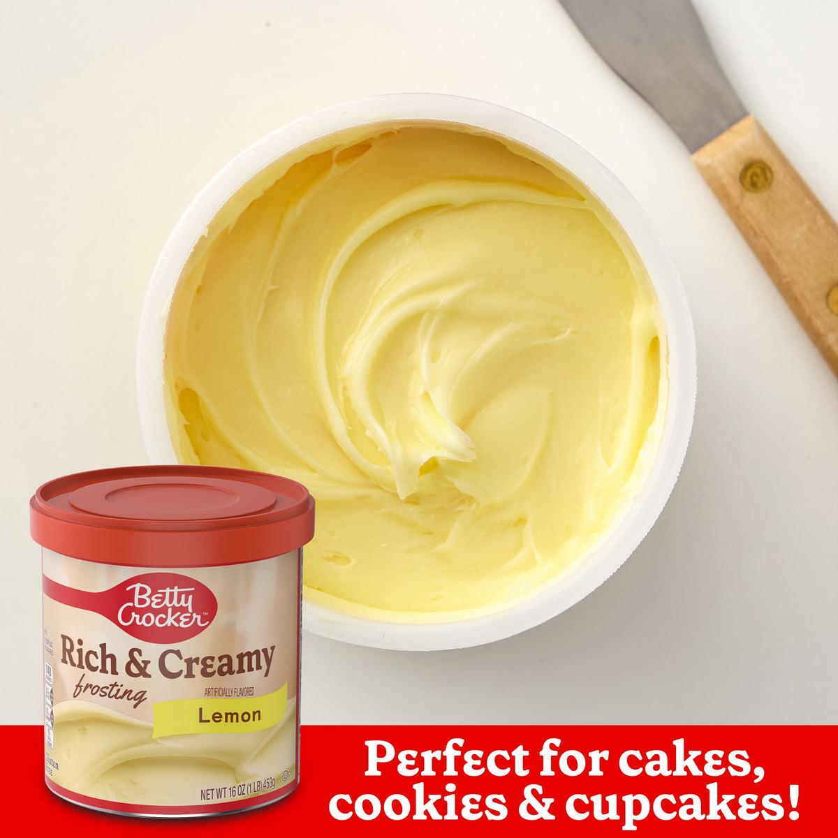 Betty Crocker lemon frosting topping cookies for bright flavor.