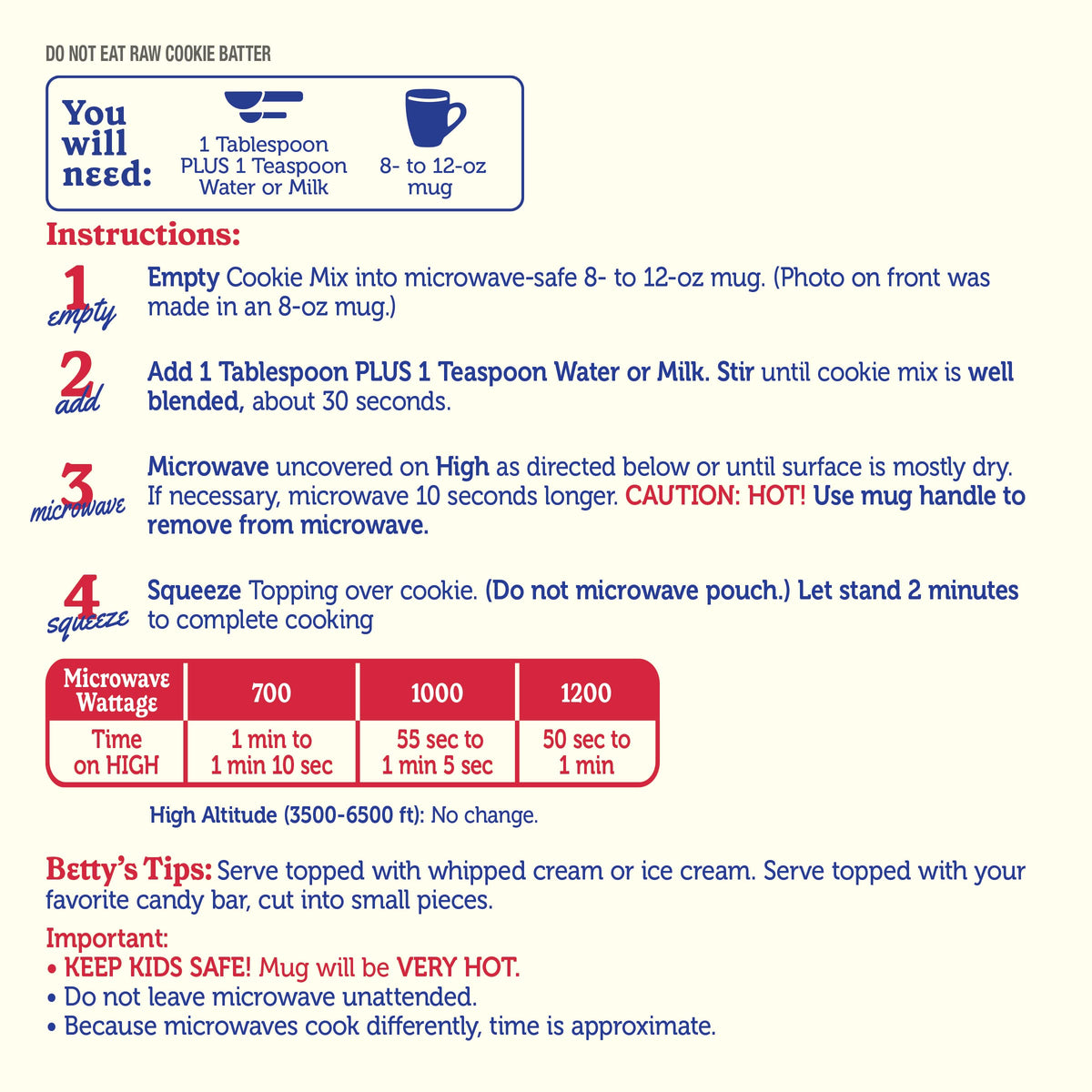 Betty Crocker Mug Treats chocolate chip cookie close-up, soft-baked and chocolatey