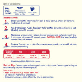 Betty Crocker Mug Treats chocolate chip cookie close-up, soft-baked and chocolatey
