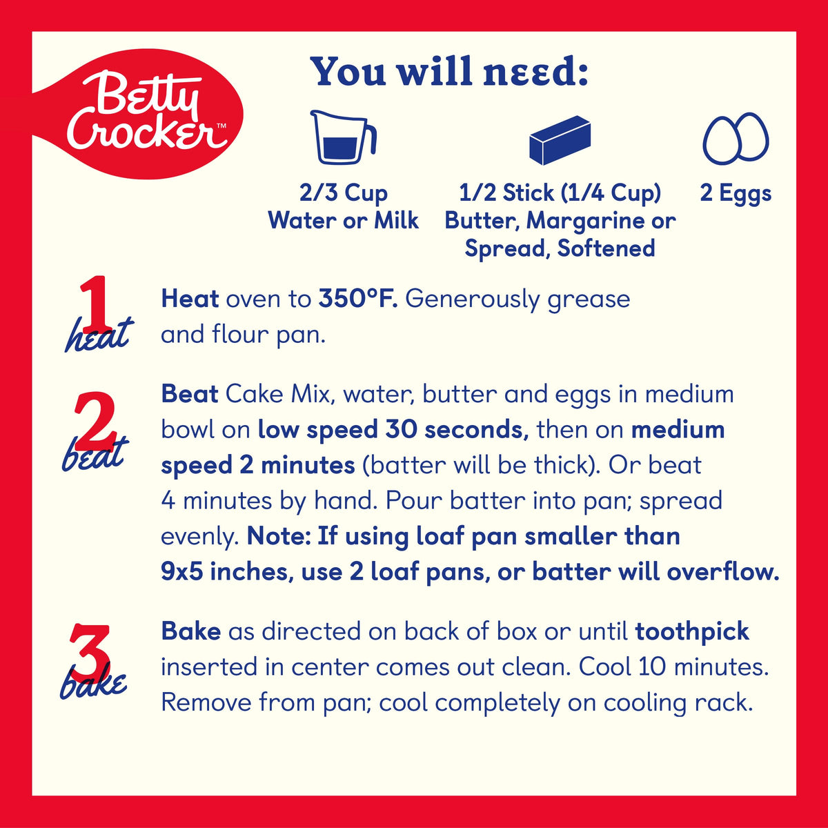 Betty Crocker Pound Cake Mix pour batter into pan for a light, fluffy crumb.