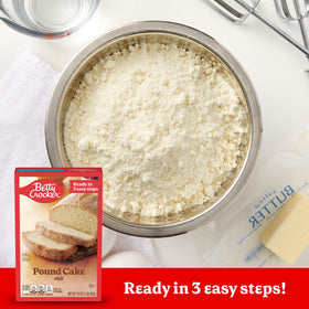Betty Crocker Pound Cake Mix dry ingredients ready to combine with water, milk, or egg.