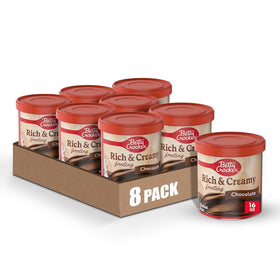 Betty Crocker Rich and Creamy Chocolate Frosting tub opened for quick topping