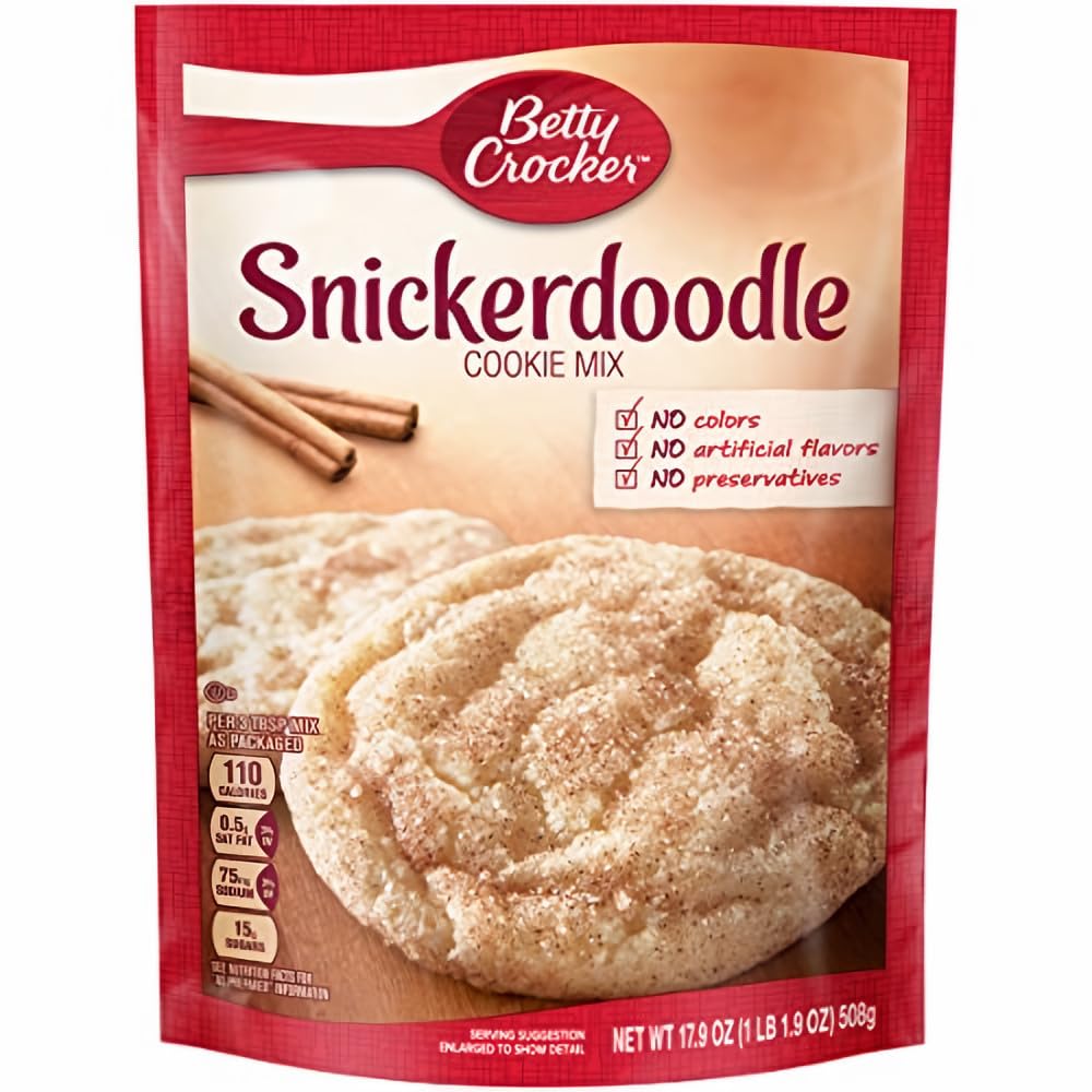 Betty Crocker Snickerdoodle cookie mix pack front view for quick, delicious cookies.