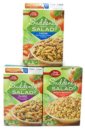 Betty Crocker Suddenly Pasta Salad Caesar in a bowl, ideal for quick lunches.