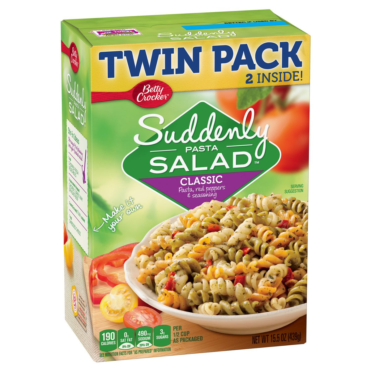 Betty Crocker Suddenly Pasta Salad classic 15.5 oz packaging for quick meal prep.