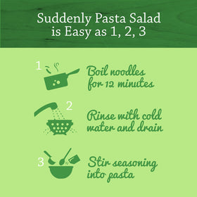 Betty Crocker Suddenly Pasta Salad ingredients shown for wholesome flavor in minutes.