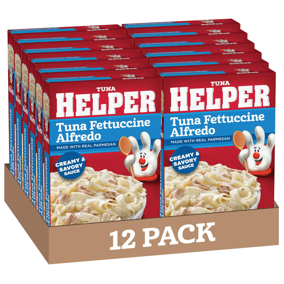 Betty Crocker Tuna Helper Fettuccine Alfredo box, a pantry staple for quick weeknight meals