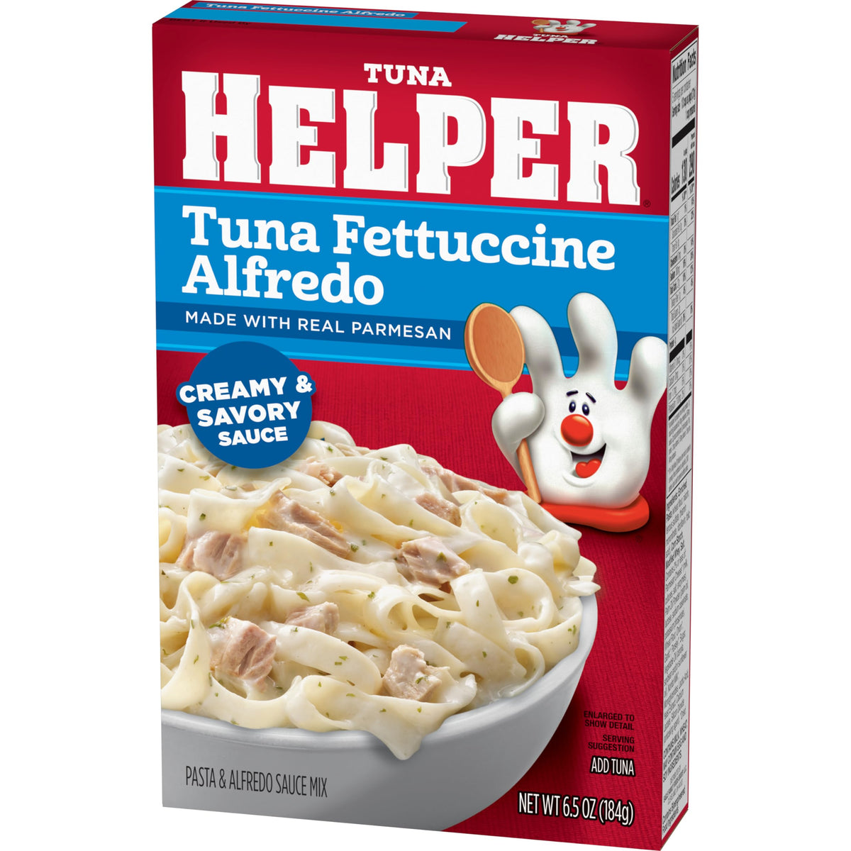 Betty Crocker Tuna Helper Alfredo close-up reveals real cheese and herbs