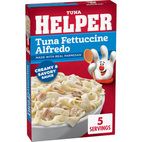 Tuna Helper Fettuccine Alfredo serving bowl showcases creamy texture