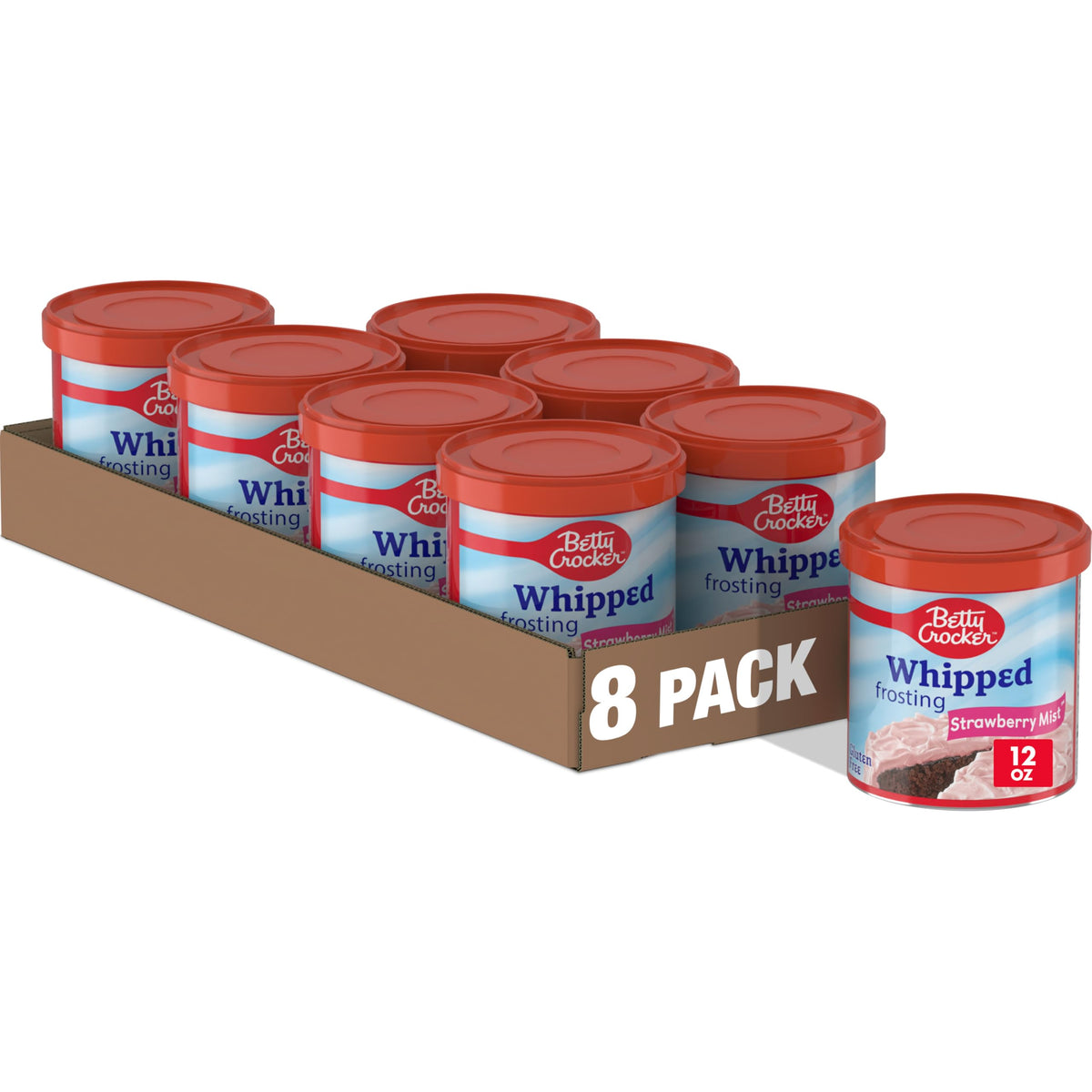 Betty Crocker Whipped Strawberry Mist Frosting tub for light, airy cake topping