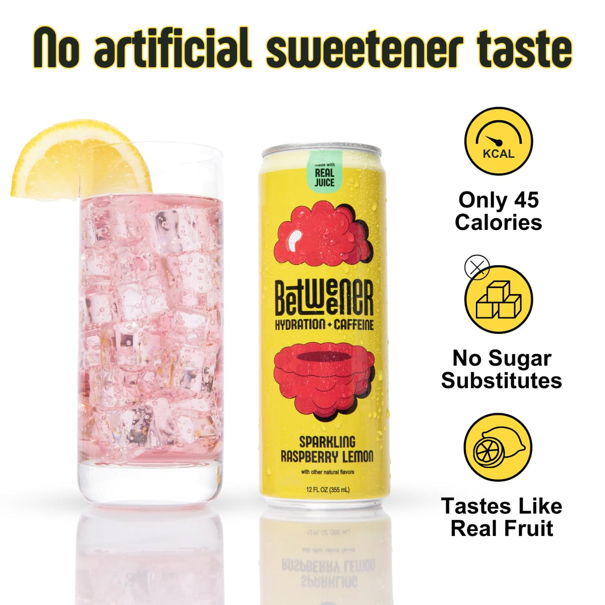 Betweener label real juice highlights flavor credibility and natural ingredients.
