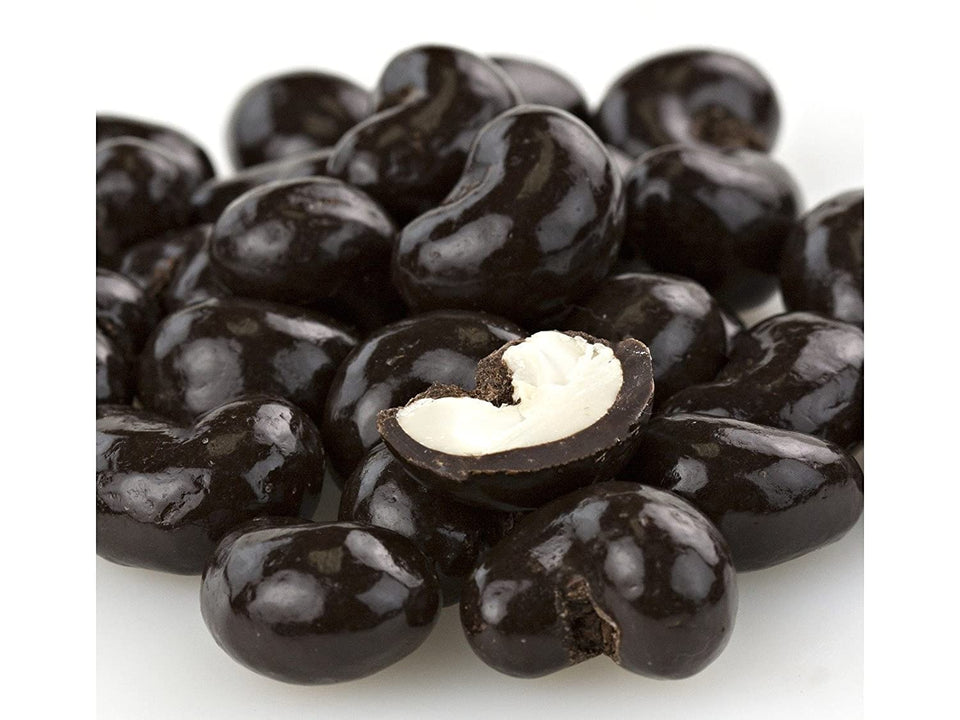 Beulah's Candyland dark chocolate cashews in a 2 lb bulk bag—a rich snack option.