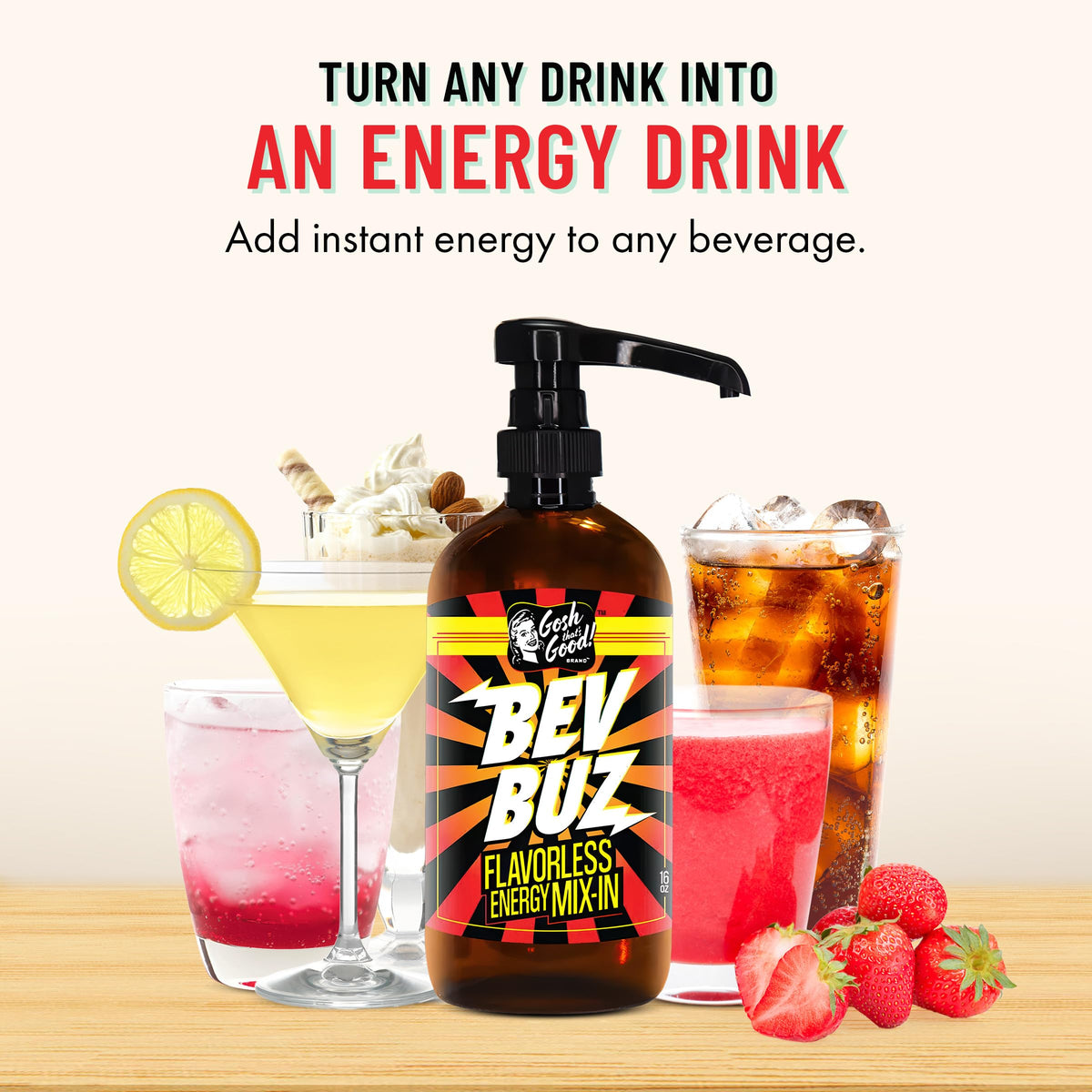 Gosh That's Good BEV BUZ pour-ready bottle highlights tasteless energy for coffee