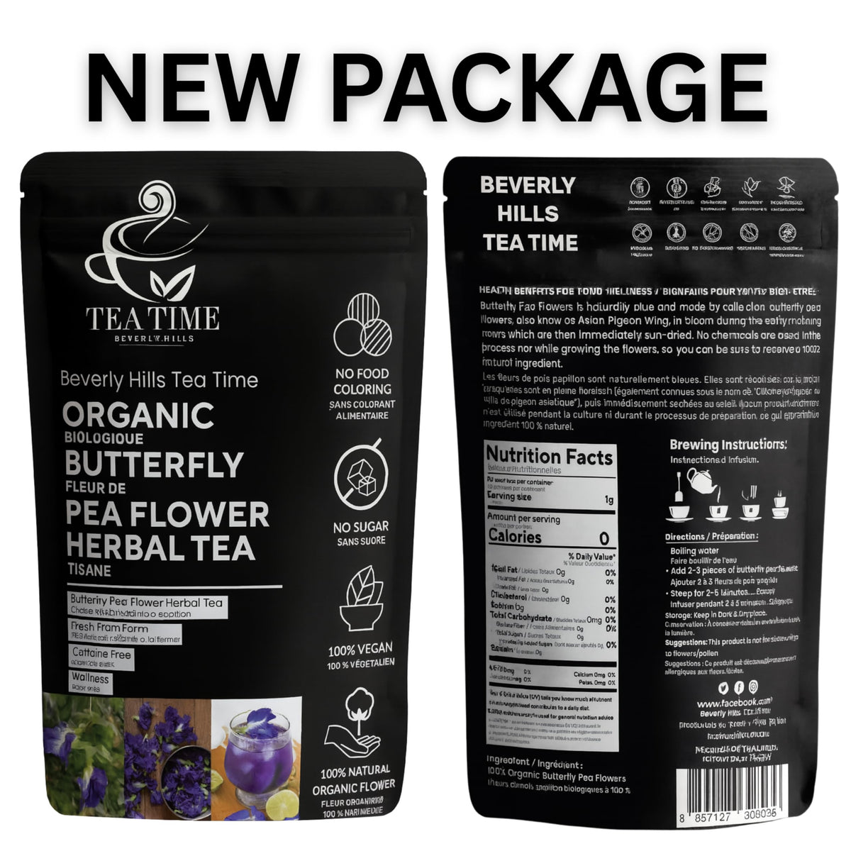 Beverly Hills Tea Time butterfly pea tea blue infusion in a cup highlights vibrant color and aroma.