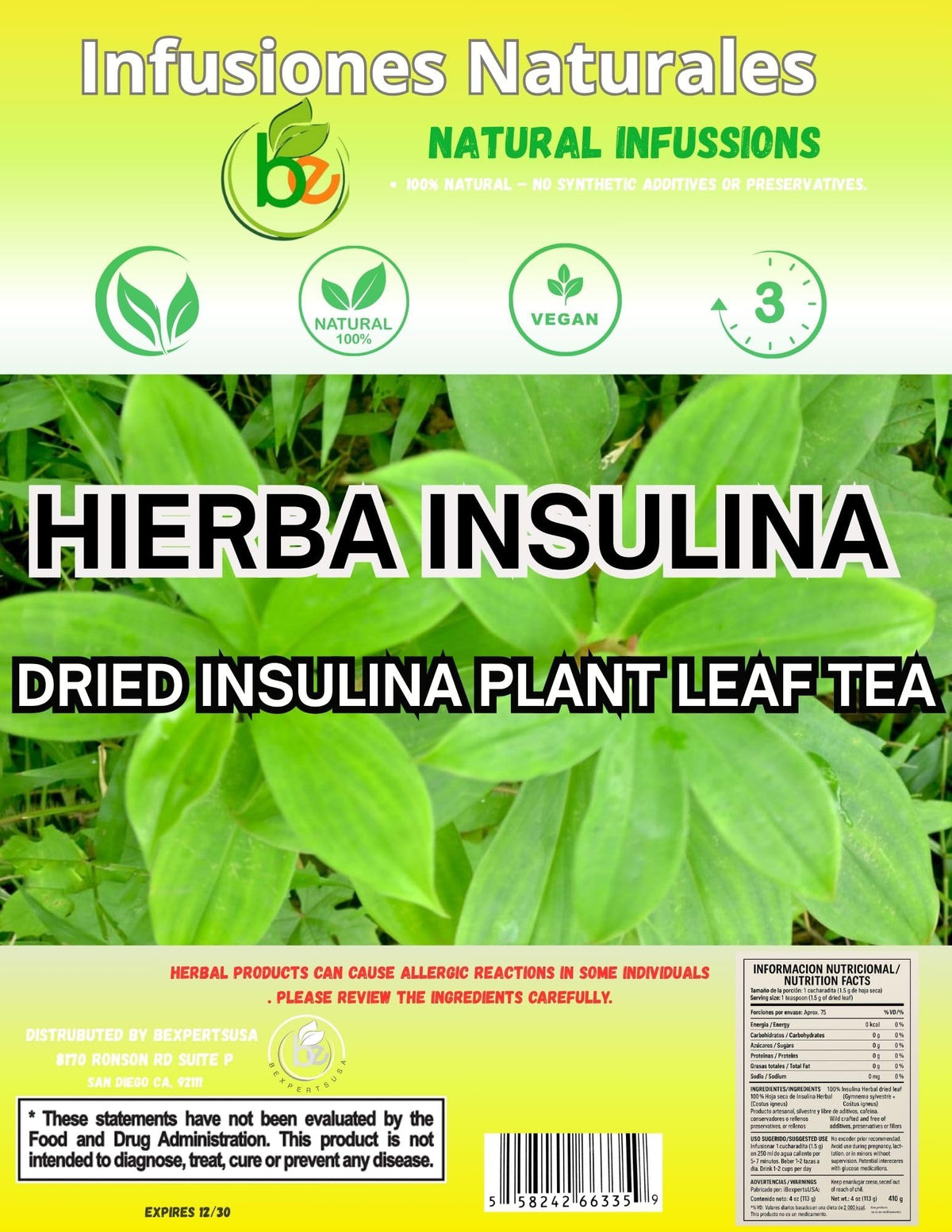 Eco-friendly pouch keeping Insulina tea freshness for 30 plus cups.