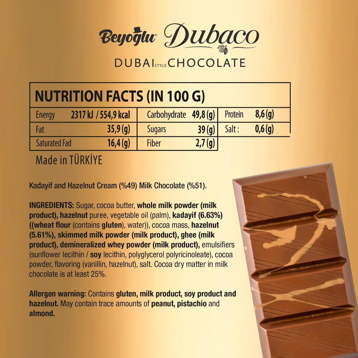 Beyoglu Dubaco Dubai Chocolate Bar works as a refined dessert after meals.