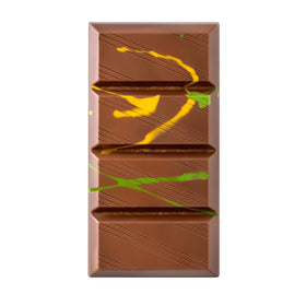Shredded knafeh kadayif texture visible in premium chocolate—crunchy contrast