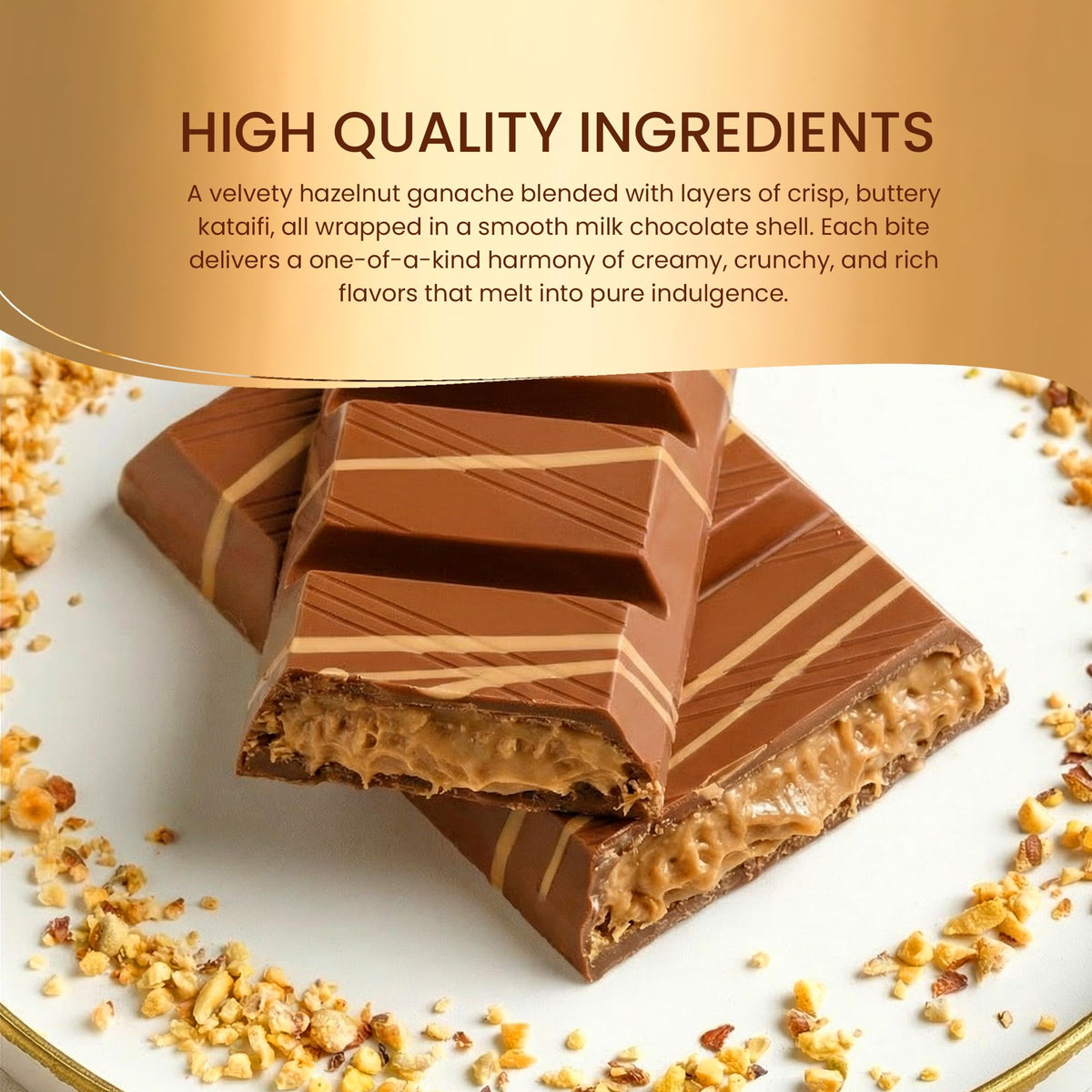 Beyoglu Dubaco Dubai Chocolate Bar offers silky milk chocolate ideal for coffee pairing.
