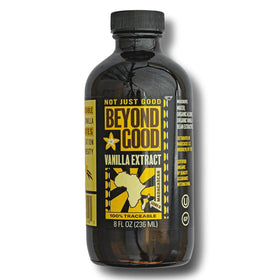 Beyond Good Bourbon Vanilla extract bottle with rich aroma for baking and beverages.