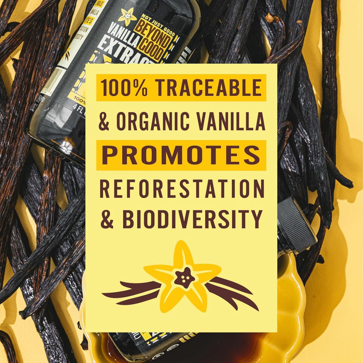 Beyond Good vanilla extract label and packaging highlight clean ingredients and versatility.