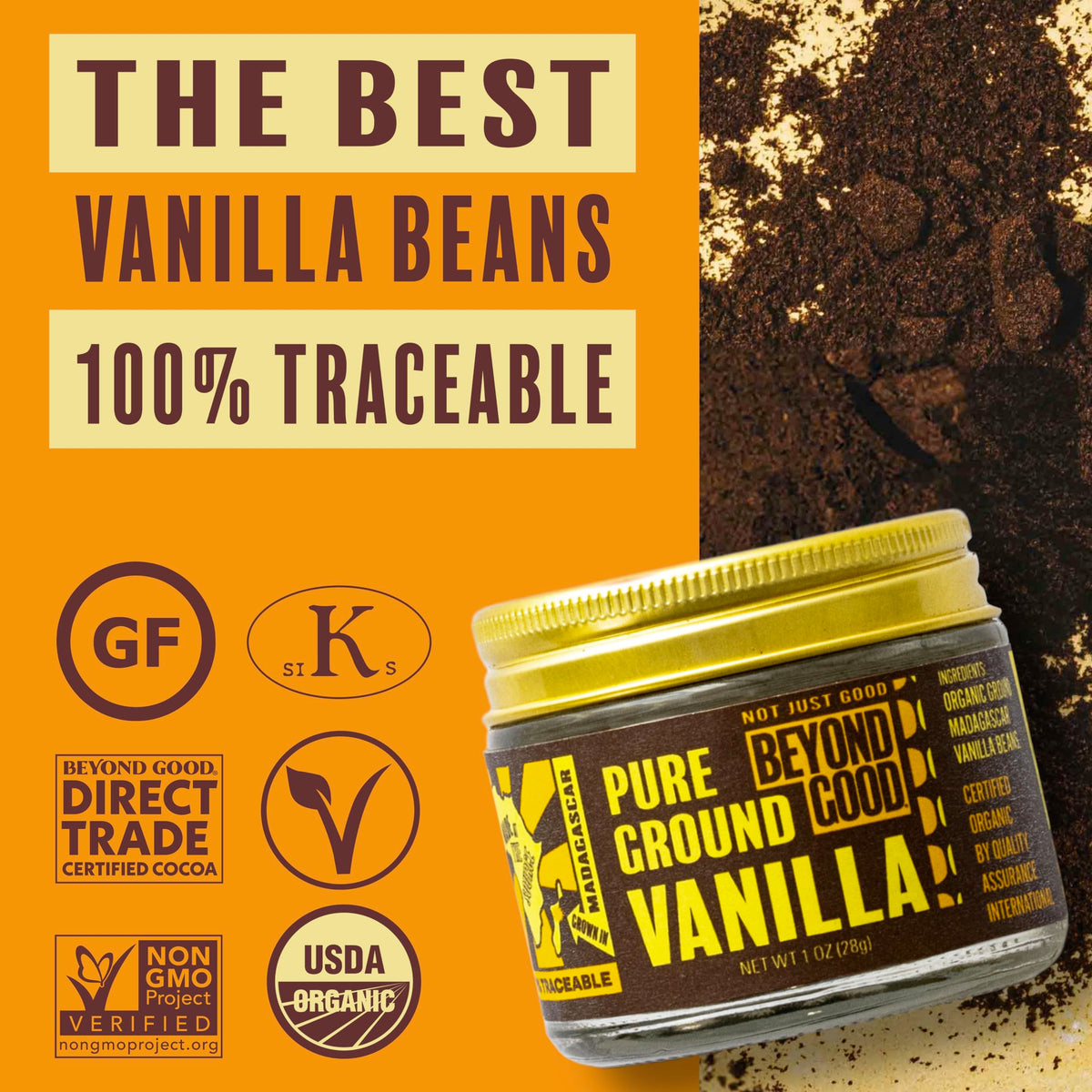 Beyond Good vanilla powder texture close-up demonstrates fine ground purity.