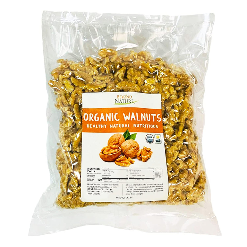 Beyond Nature Organic Raw Walnuts unsalted 3lb bag – convenient, versatile snack