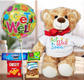 Beyond The Box Get Well Gift Basket balloon adds color to a cheerful recovery moment