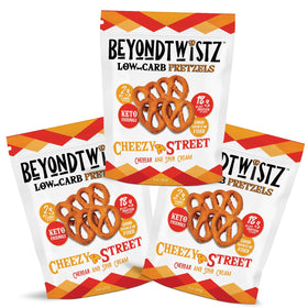 BeyondTwistz close-up reveals crisp pretzel texture for a low-carb bite.