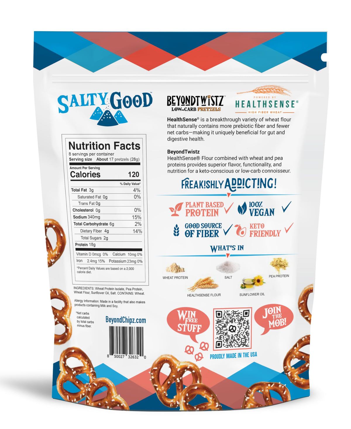 BeyondTwistz HealthSense flour bag, highlighting prebiotic fiber.