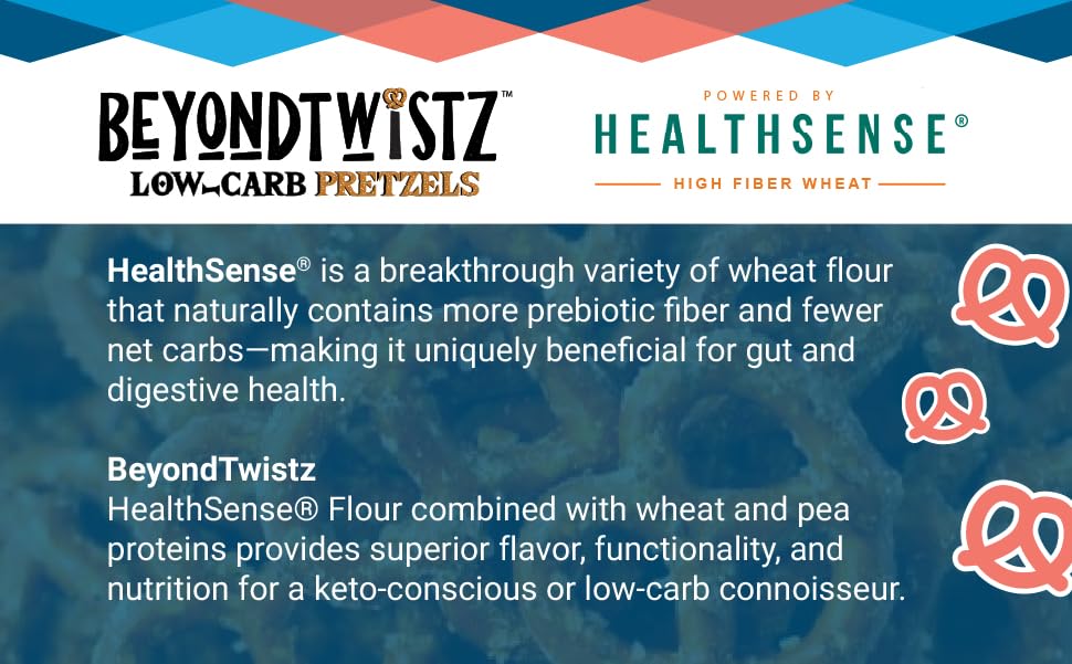 BeyondTwistz HealthSense flour ingredient label, showcasing high fiber prebiotic benefits
