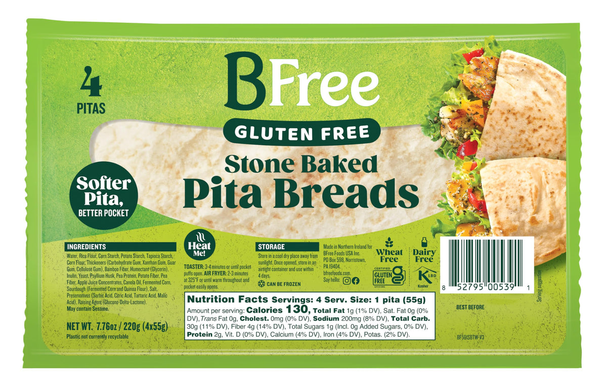Close-up of soft pliable Bfree pita showing easy folding for fillings