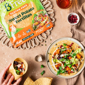 Packaging displays gluten-free and wheat-free symbol for BFree wraps.