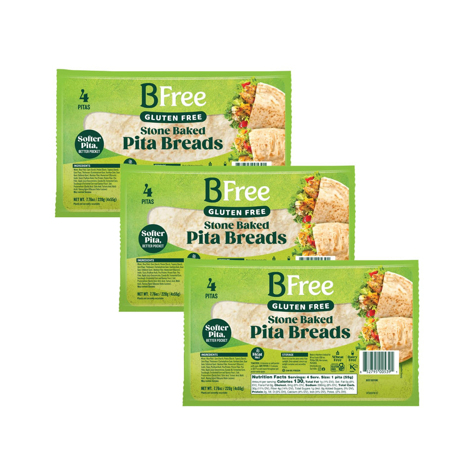 Bfree stone-baked gluten-free pita pack shot highlighting authentic texture and versatility