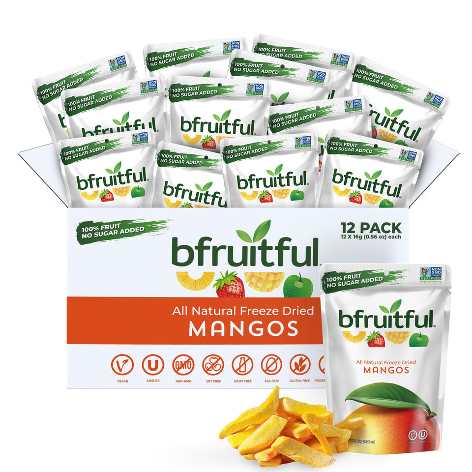 bfruitful freeze-dried mango single-serve pack, ideal for on-the-go snacking
