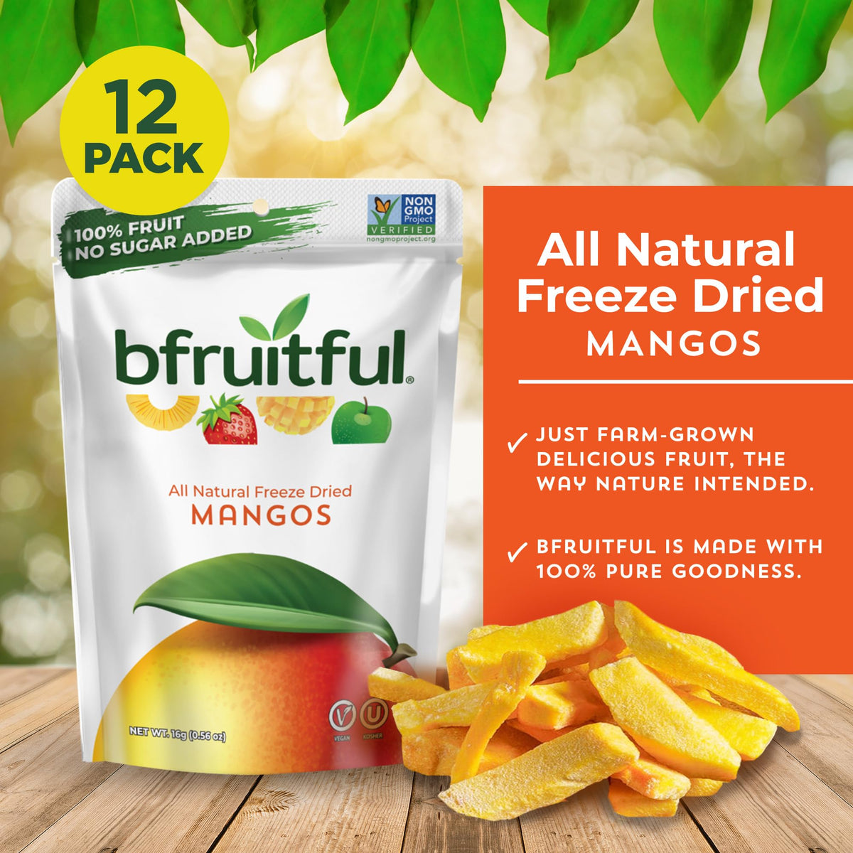 bfruitful freeze-dried mango snack pouch highlighting real fruit flavor