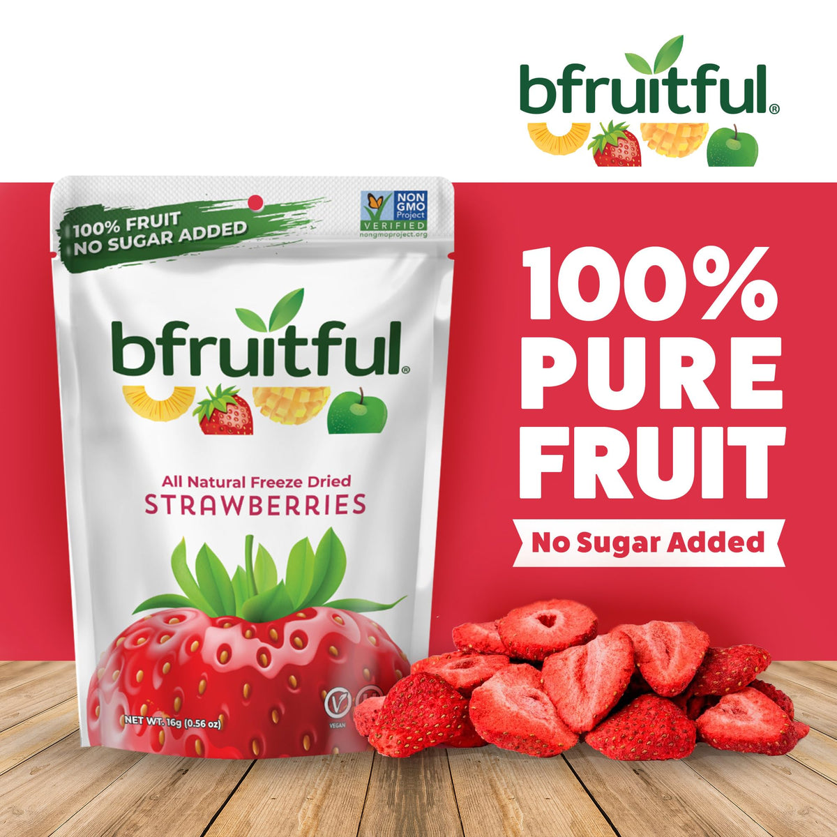 Bfruitful no sugar added label highlighting clean, fruit-forward ingredients.