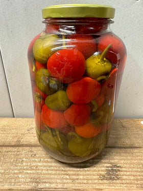 B&G San-Del hot cherry peppers close-up highlighting glossy texture and briny crunch