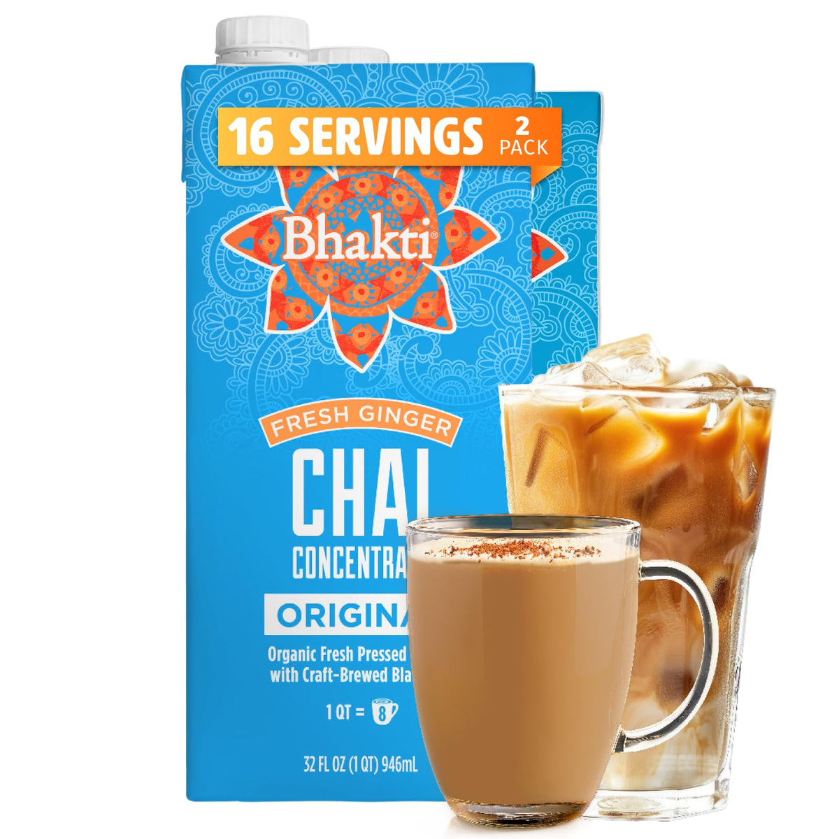 Bhakti Chai concentrate original bottle shows bold spices for café-quality chai at home.