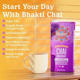 Bhakti Chai Tea Concentrate close-up of fresh ginger for bold flavor