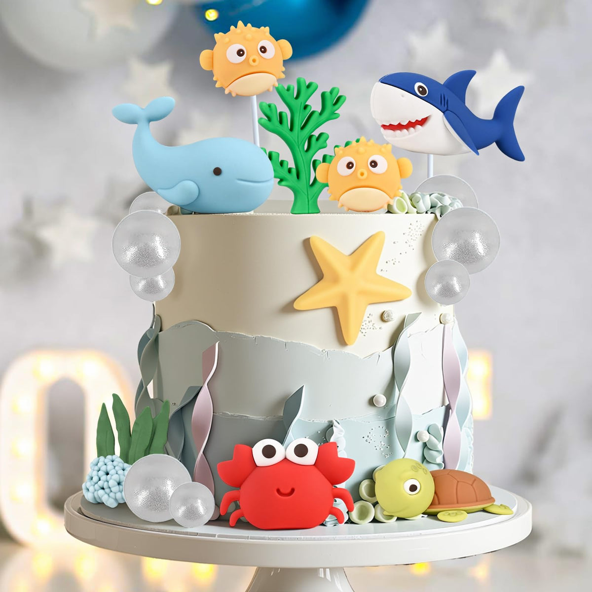 BHNKGZNA crab cake topper accents coastal party cakes beautifully.
